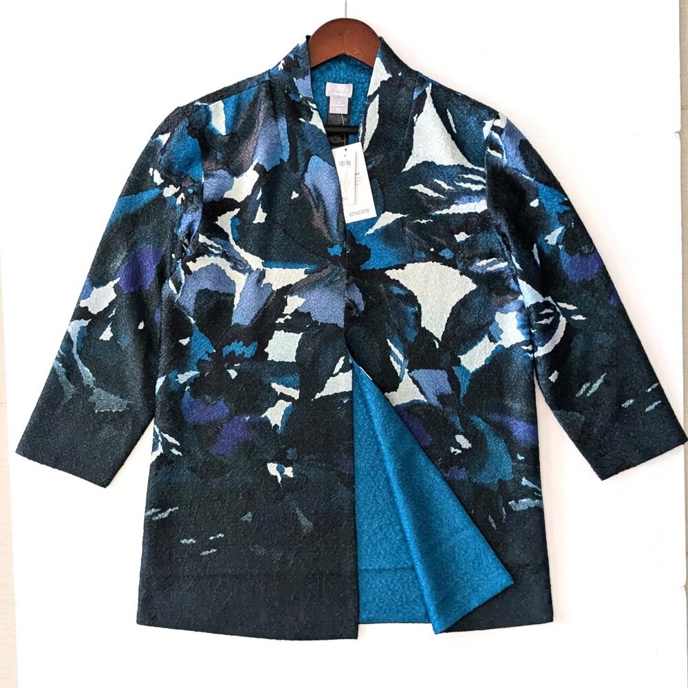 NWT Chicos Reversible Jacket 1P (Women's Size 8) Blue Green Pattern